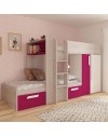 Letto a castello bianco consumato fucsia con armadio e cassetti 1298