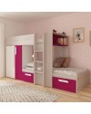Letto a castello bianco consumato fucsia con armadio e cassetti 1298