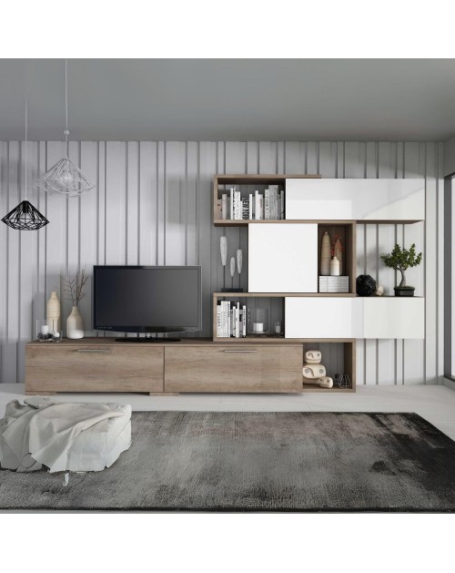 Parete attrezzata lineare o angolare reversibile 8016 colore rovere e bianco