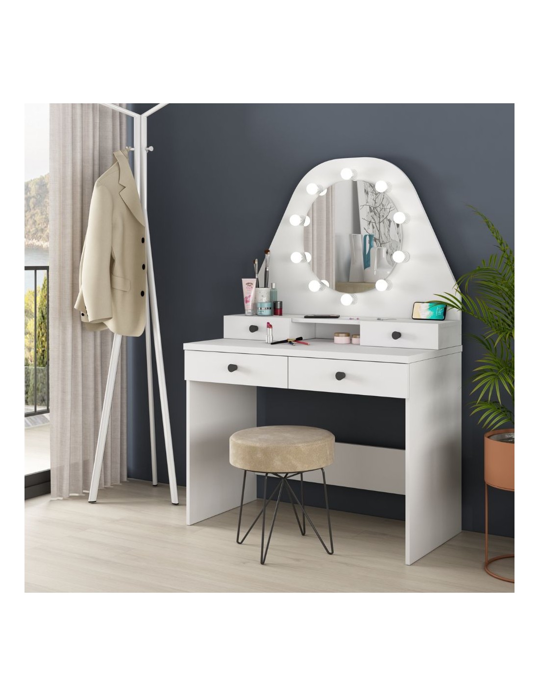 Exbert Toeletta Trucco Vanity Con Luci In 3 Colori,Scrivania Vanity Bianca Con  Specchio E Luci,Toletta Con Sgabello Vanity,Scrivania Trucco Con Cassetti  Ripiani Aperti,Per Spogliatoio Camera Da Let : : Casa e cucina