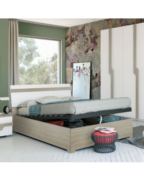 Letto matrimoniale in legno contenitore Loriana colore grigio e bianco frassino