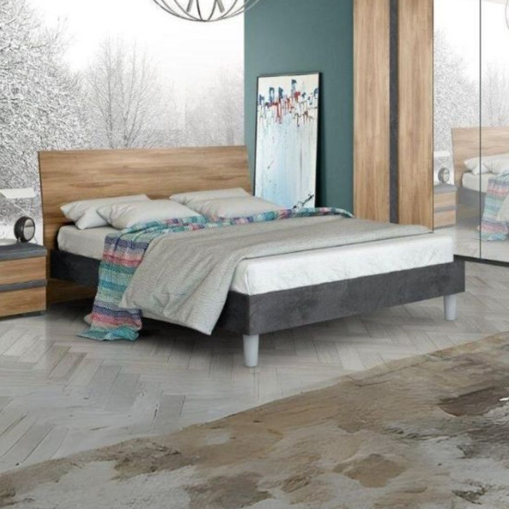 Letto matrimoniale in legno noce dark e antracite Borghese