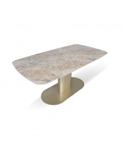 Tavolo Allungabile Top Ceramica Marrone Base in Metallo Oro 170x90x76h