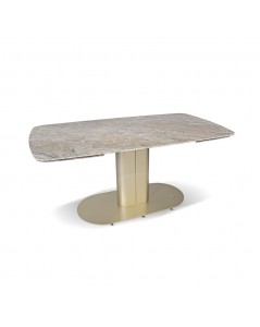 Tavolo Allungabile Top Ceramica Marrone Base in Metallo Oro 170x90x76h