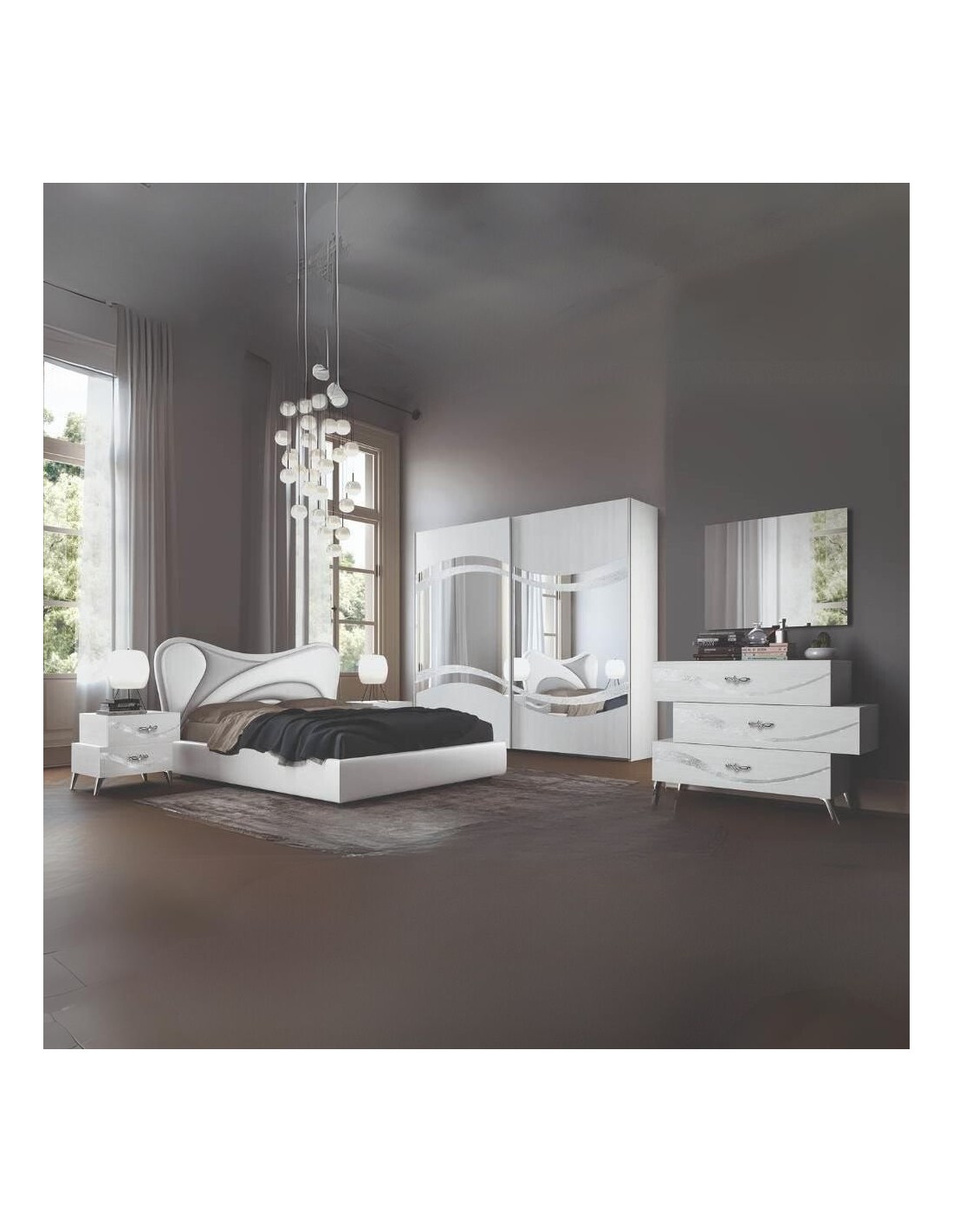 Camera da letto bianco frassinato con decorazioni argento Delia