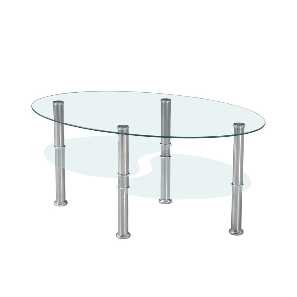 Tavolino ovale da salotto con 3 piani in vetro 90x55x45 Mimas