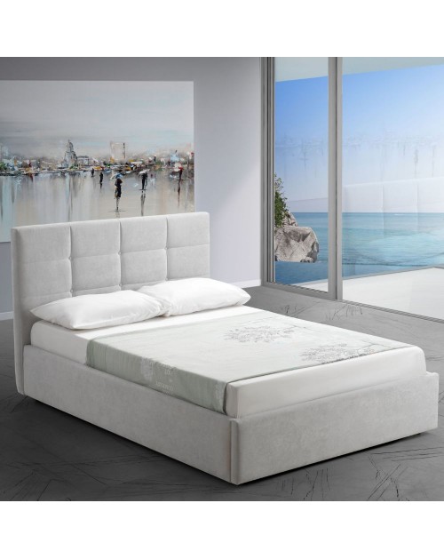 Letto una piazza e mezza con contenitore Napoli tessuto colore grigio