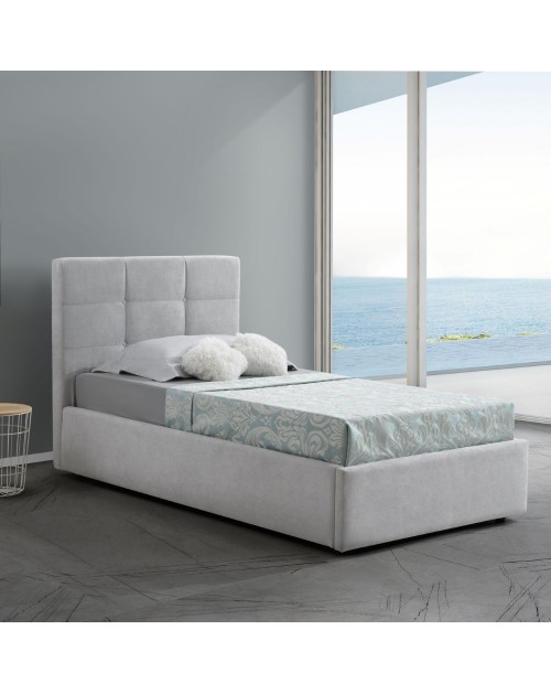 Letto singolo con contenitore Napoli tessuto colore grigio