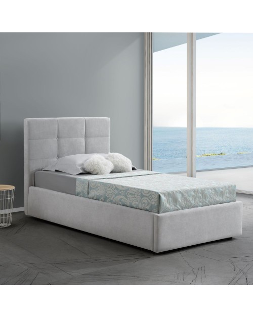 Letto singolo con contenitore Napoli tessuto bianco