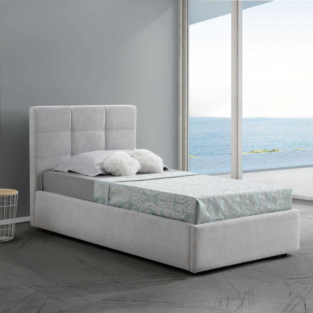 Letto singolo con contenitore Napoli tessuto bianco