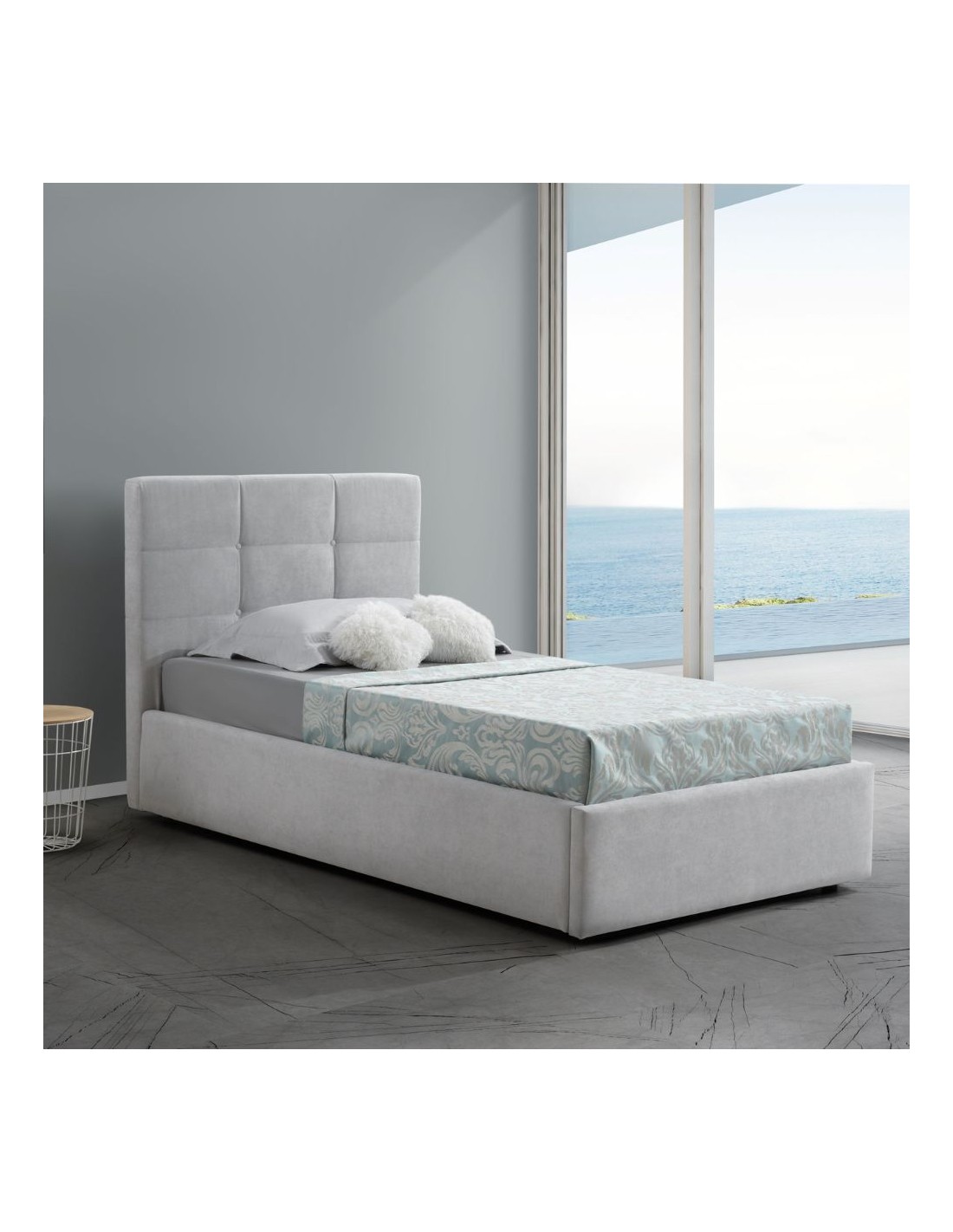 Letto singolo con contenitore Napoli tessuto bianco