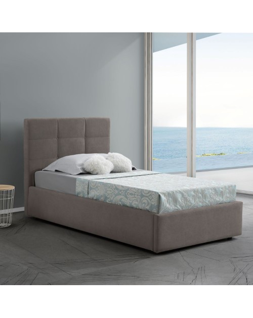 Letto singolo con contenitore Napoli tessuto colore tortora