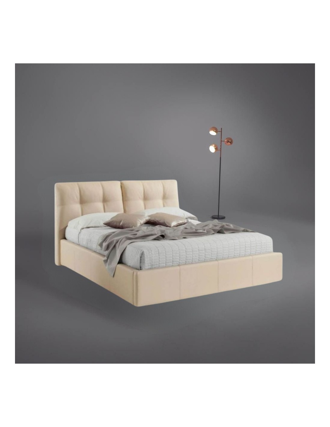 Letto matrimoniale con contenitore Melia ecopelle crema