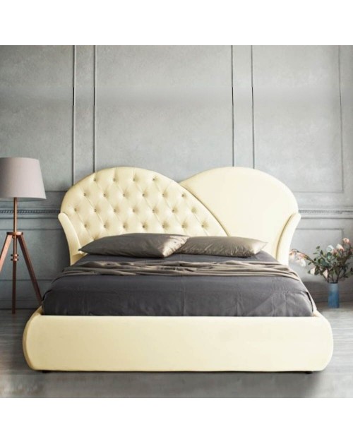 Letto con contenitore Marubi colore crema bottoni effetto cristallo