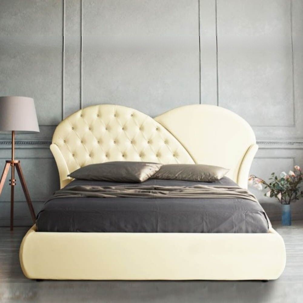 Letto con contenitore Marubi crema bottoni effetto cristallo