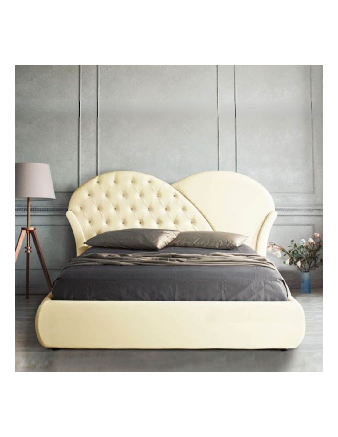 Letto con contenitore Marubi crema bottoni effetto cristallo