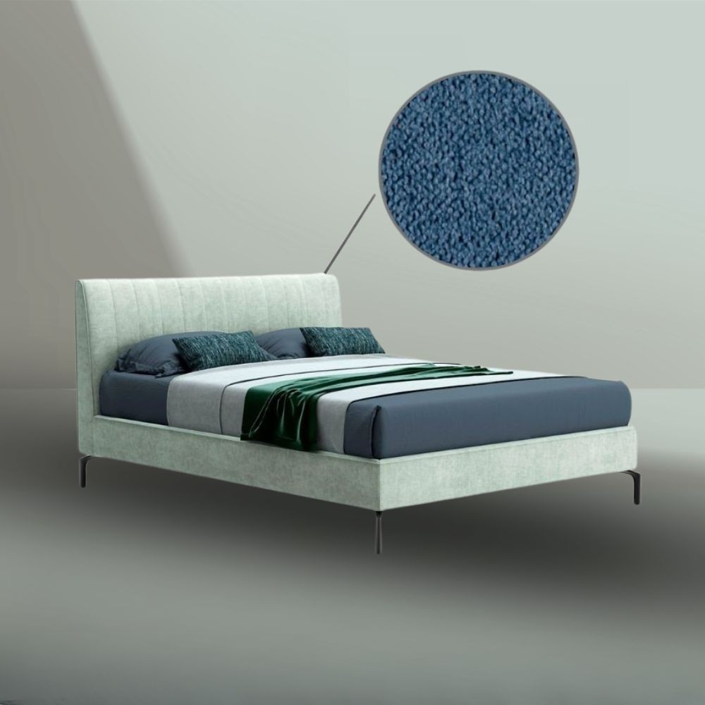 Letto matrimoniale contenitore testiera cuciture verticali Aki blu