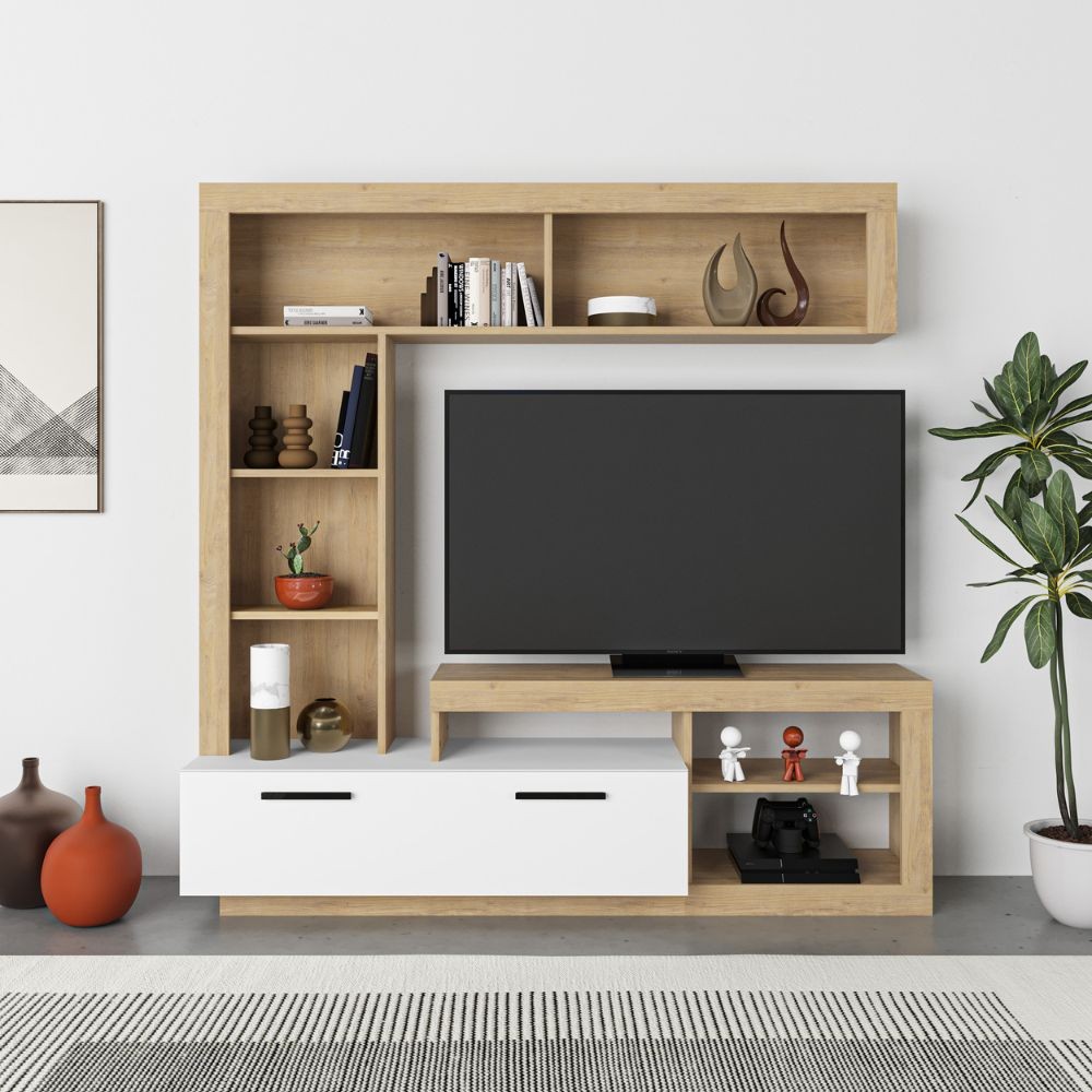 Parete attrezzata Leo 171x42x171 colore rovere bianco