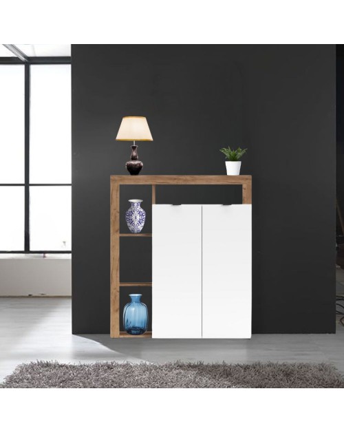 Credenza 2 ante e cornice con vani a giorno rovere tabacco e bianco Nexon2 108x41x126H