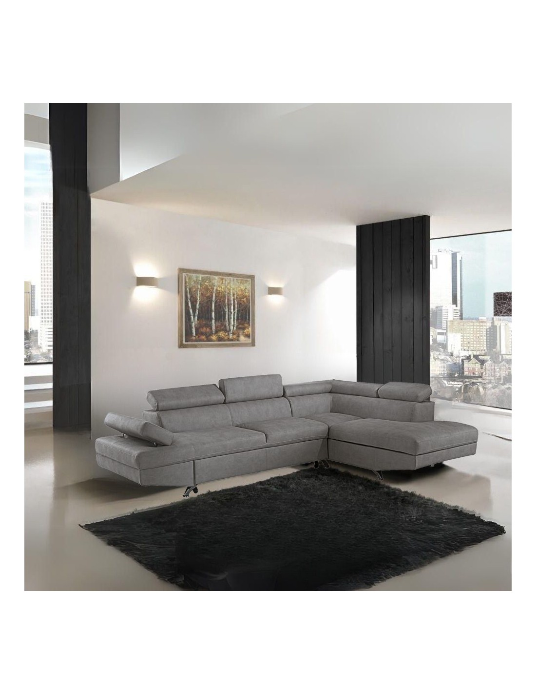 Divano angolare destro Julie Barrel90 con letto estraibile grigio chiaro 297x206x79