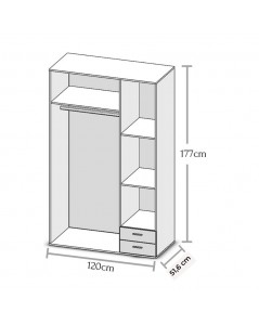 Armadio 3 Ante e 2 Cassetti Seba3 120x51,6x177h Bianco