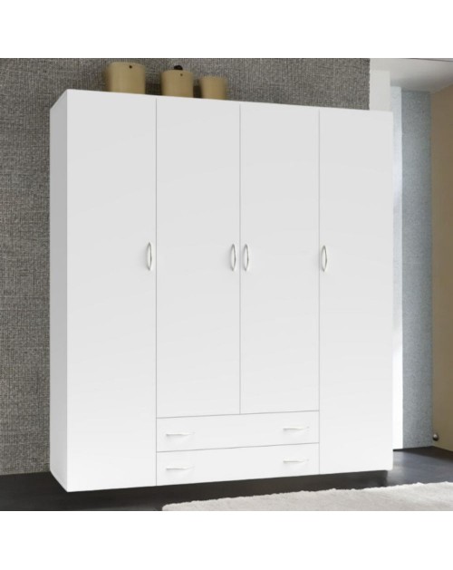 Armadio 4 ante e 2 cassetti Seba4 160x51,6x177h colore bianco