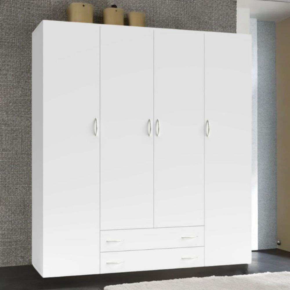 Armadio 4 ante e 2 cassetti Seba4 160x51,6x177h colore bianco