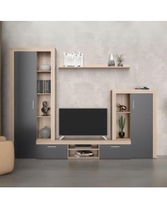 Parete attrezzata Nobel 263,1x40x202h colore rovere sonoma e grafite