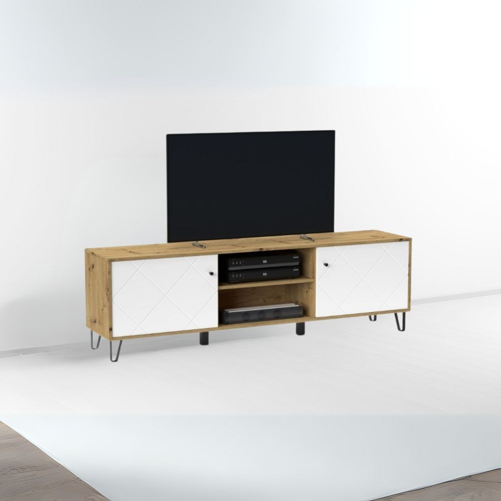 Mobile porta Tv 2 ante e vano a giorno Bollo2 183,4x40x55,5H colore rovere bianco