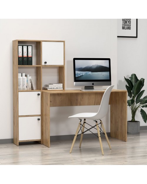 Scrivania con Libreria Halk 156 colore rovere bianco