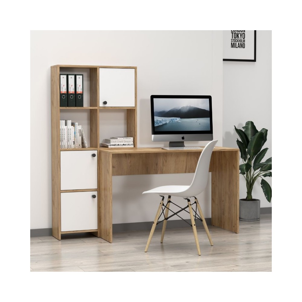 Scrivania con Libreria rovere bianco Halk 156