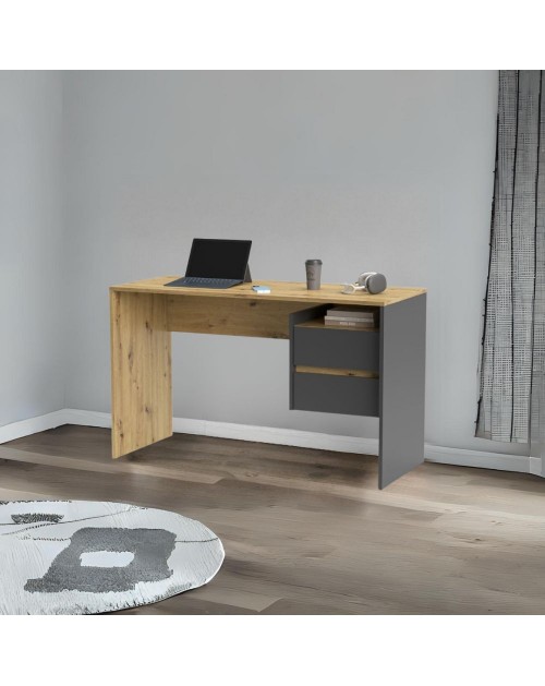 Scrivania con 2 cassetti Paco3 125x51,6x75,5H colore rovere e antracite