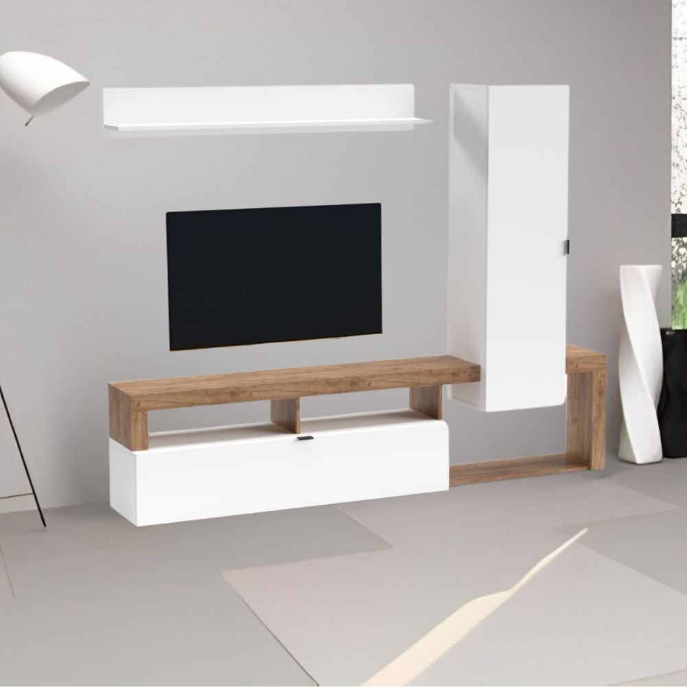 Parete attrezzata Nexon SET1 219x35x172 colore rovere tabacco e bianco