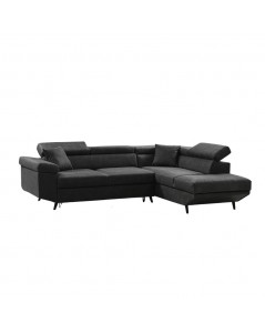 Divano con funzione letto e penisola contenitore destra Denver grigio scuro tessuto Ontario96