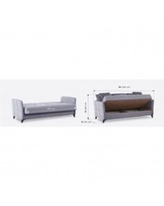 Divano 3 Posti Funzione Letto Contenitore Panama Tessuto Grigio Chiaro