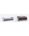 Divano 3 posti funzione letto contenitore Panama in tessuto grigio chiaro e cuscini grigio scuro 210x94x80h