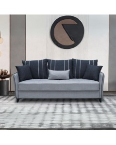 Divano 3 posti funzione letto contenitore Panama in tessuto grigio chiaro e cuscini grigio scuro 210x94x80h