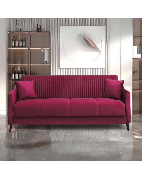 Divano 3 posti funzione letto contenitore Montana in tessuto bordeaux 225x82x92h