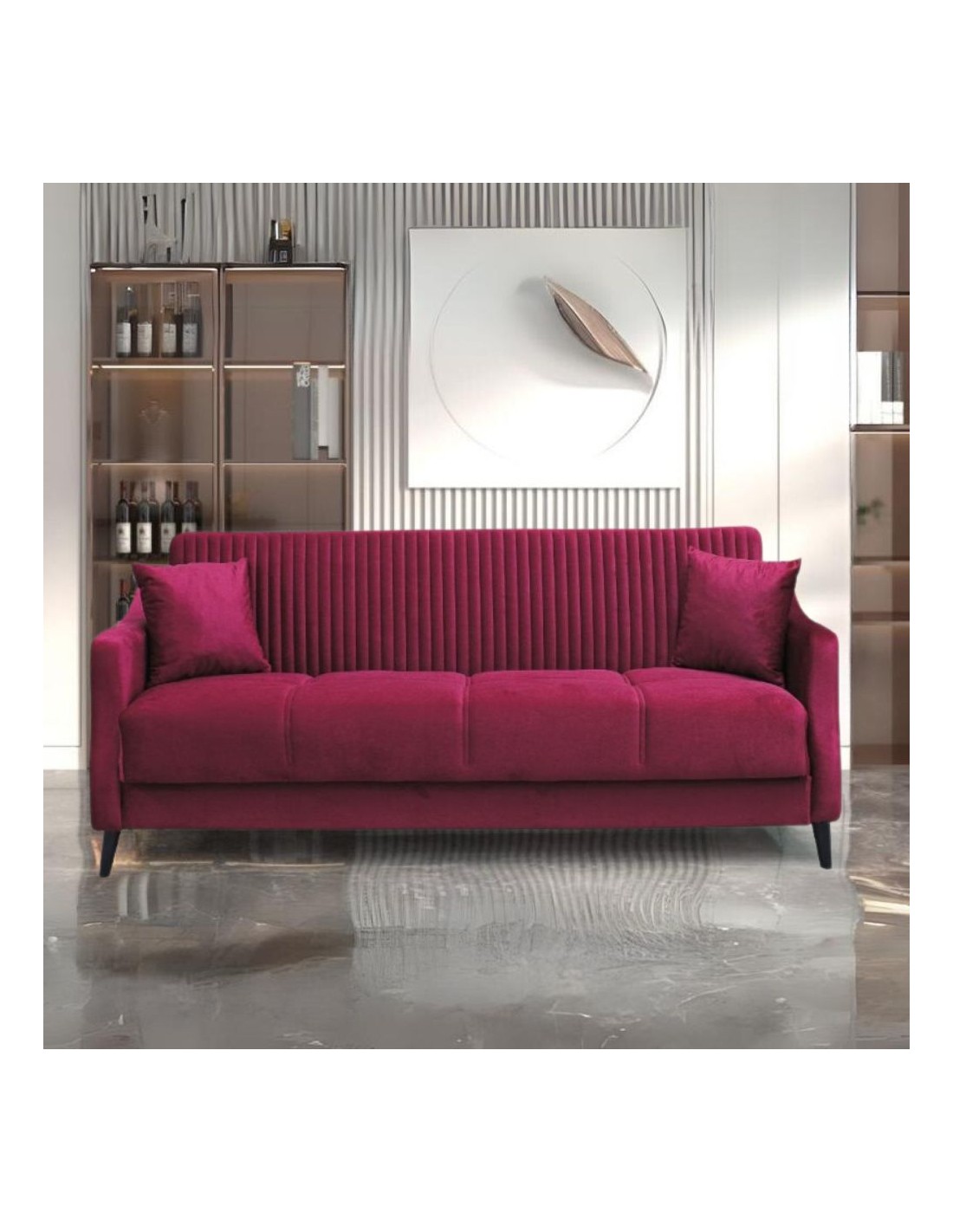 Divano 3 posti funzione letto contenitore Montana in tessuto bordeaux 225x82x92h