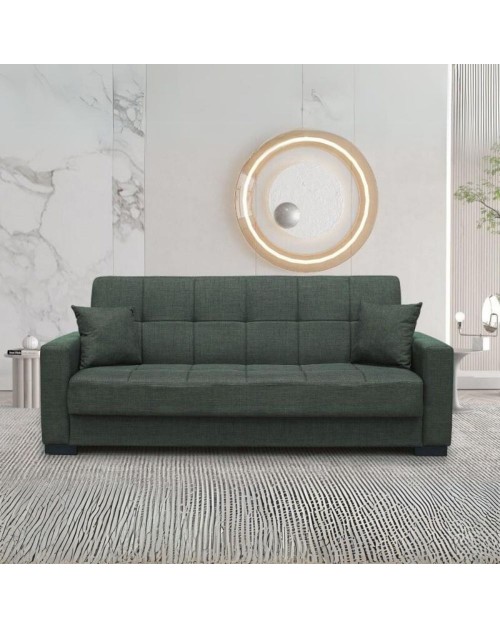 Divano 3 posti funzione letto contenitore NewMalpensa in tessuto verde oliva 225x88x94h