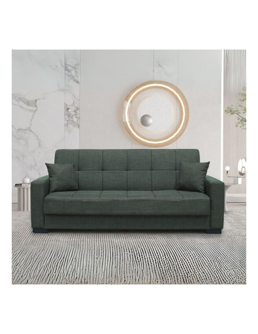 Divano 3 posti funzione letto contenitore NewMalpensa in tessuto verde oliva 225x88x94h