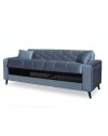 Divano 3 posti braccioli trapuntati con funzione letto e contenitore Columbia vellutino grigio 225x84x85h