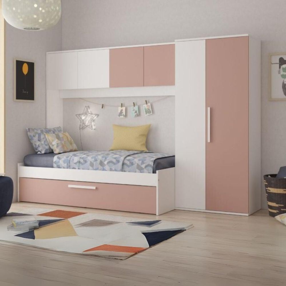 Cameretta a ponte con letto estraibile 6007 colore bianco e rosa antico