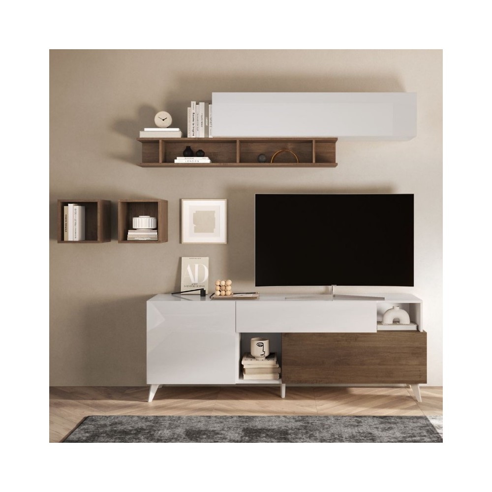 Mobile porta Tv Marion 180x42x67h colore bianco lucido e mercure