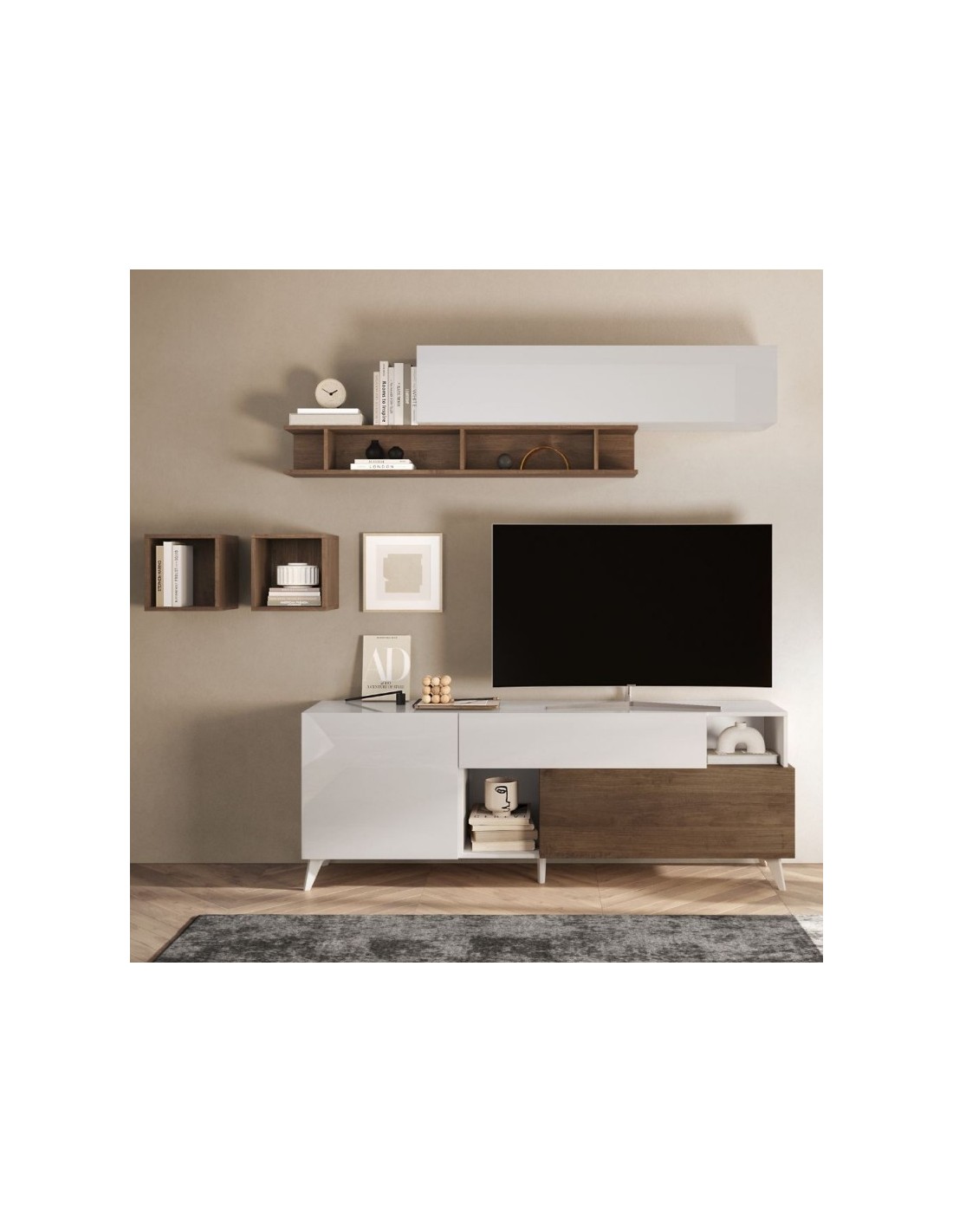 Mobile porta tv bianco lucido e mercure Marion 180x42x67h