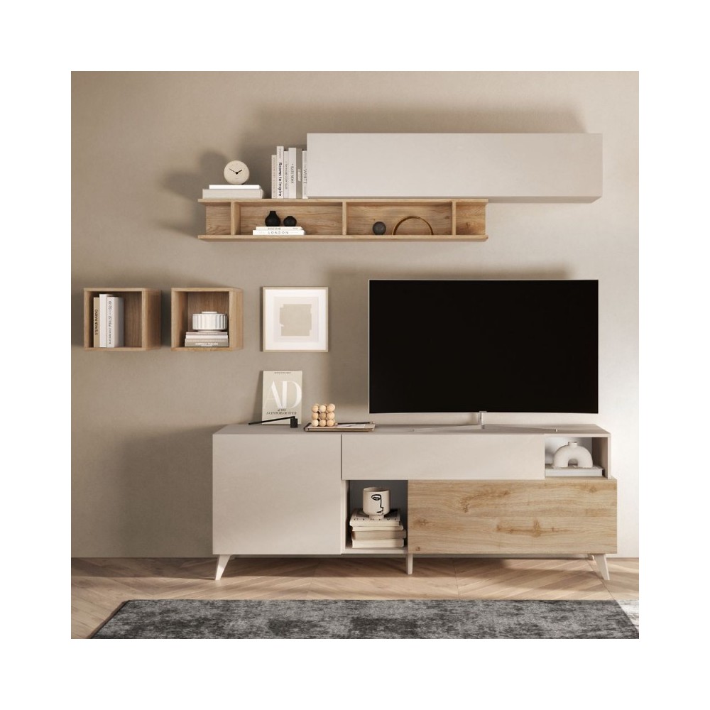 Mobile porta Tv Marion 180x42x67h colore cashmere e cadiz