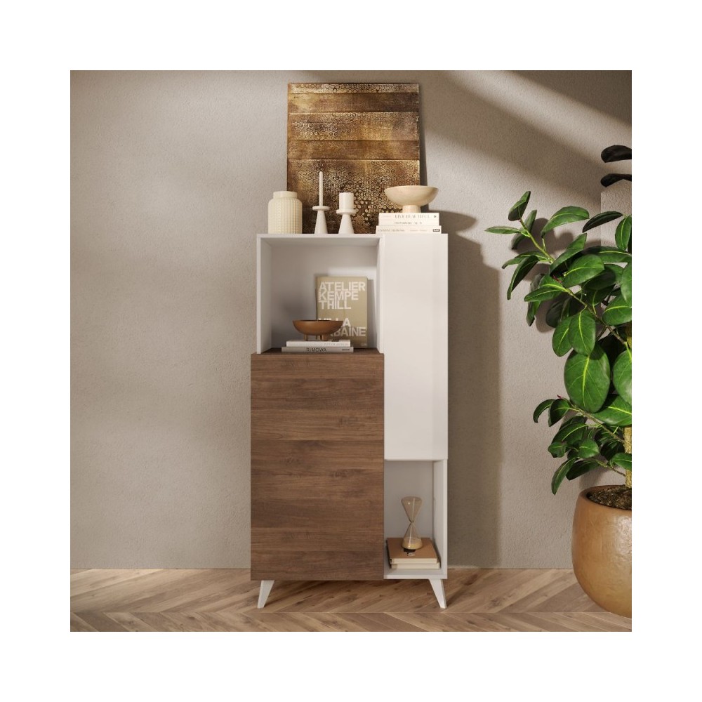 Mobile contenitore alto Marion 81x42x154h colore bianco lucido e mercure