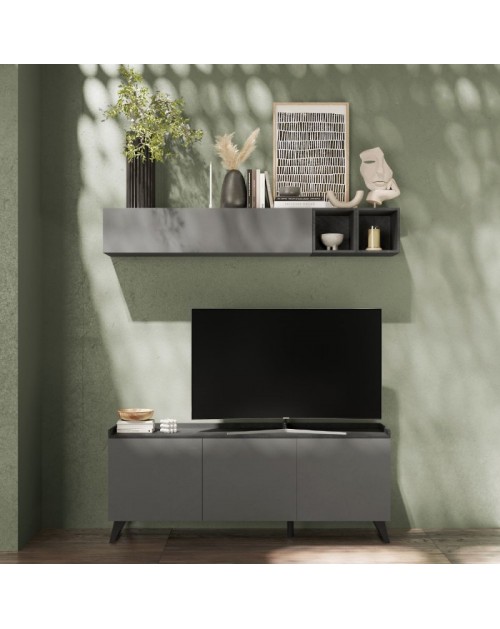 Mobile porta TV 3 ante Polan ardesia piombo 181x42x72h