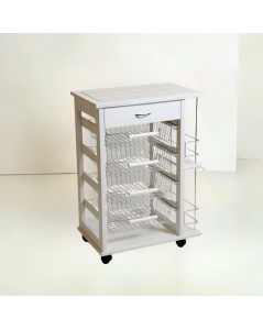Carrello da cucina 4 cestini estraibili con ripiani porta bottiglie ed un cassetto Vesuvio colore bianco