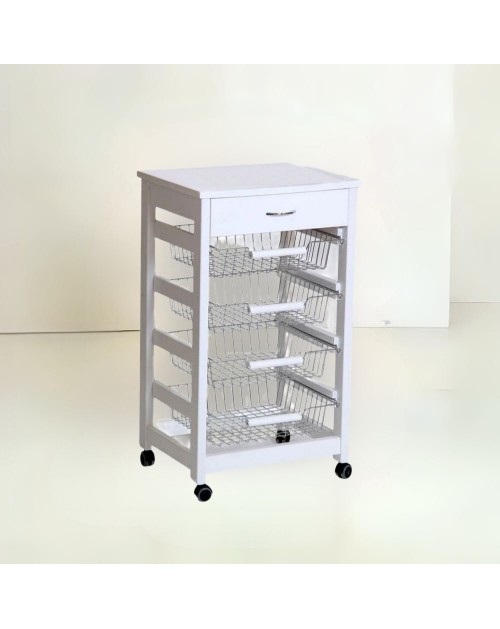 Carrello da cucina 4 cestini estraibili ed un cassetto Vesuvio colore bianco